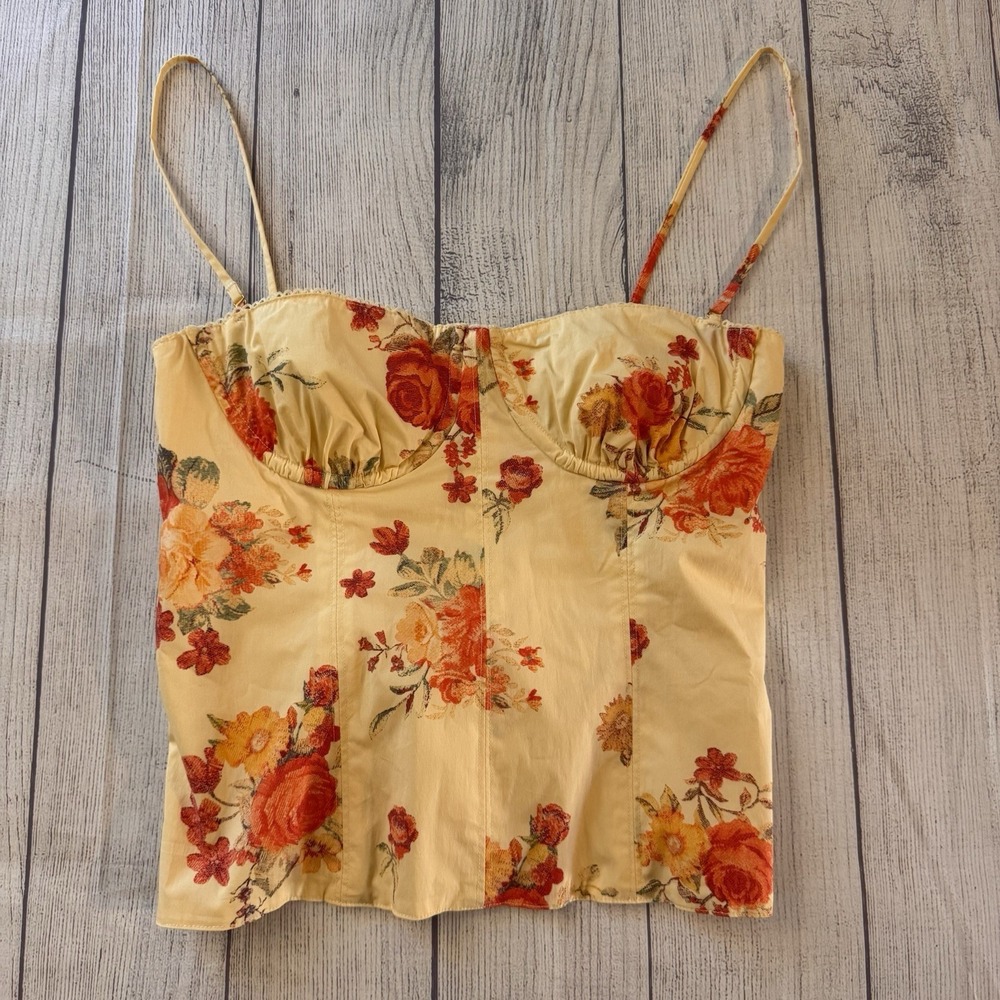 Danielle Bernstein WeWoreWhat Floral Corset Cami Top Yellow Size 12 Bustier